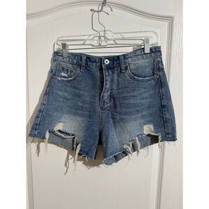 Women's Gracia Blue Distressed Denim Jean Shorts Size M